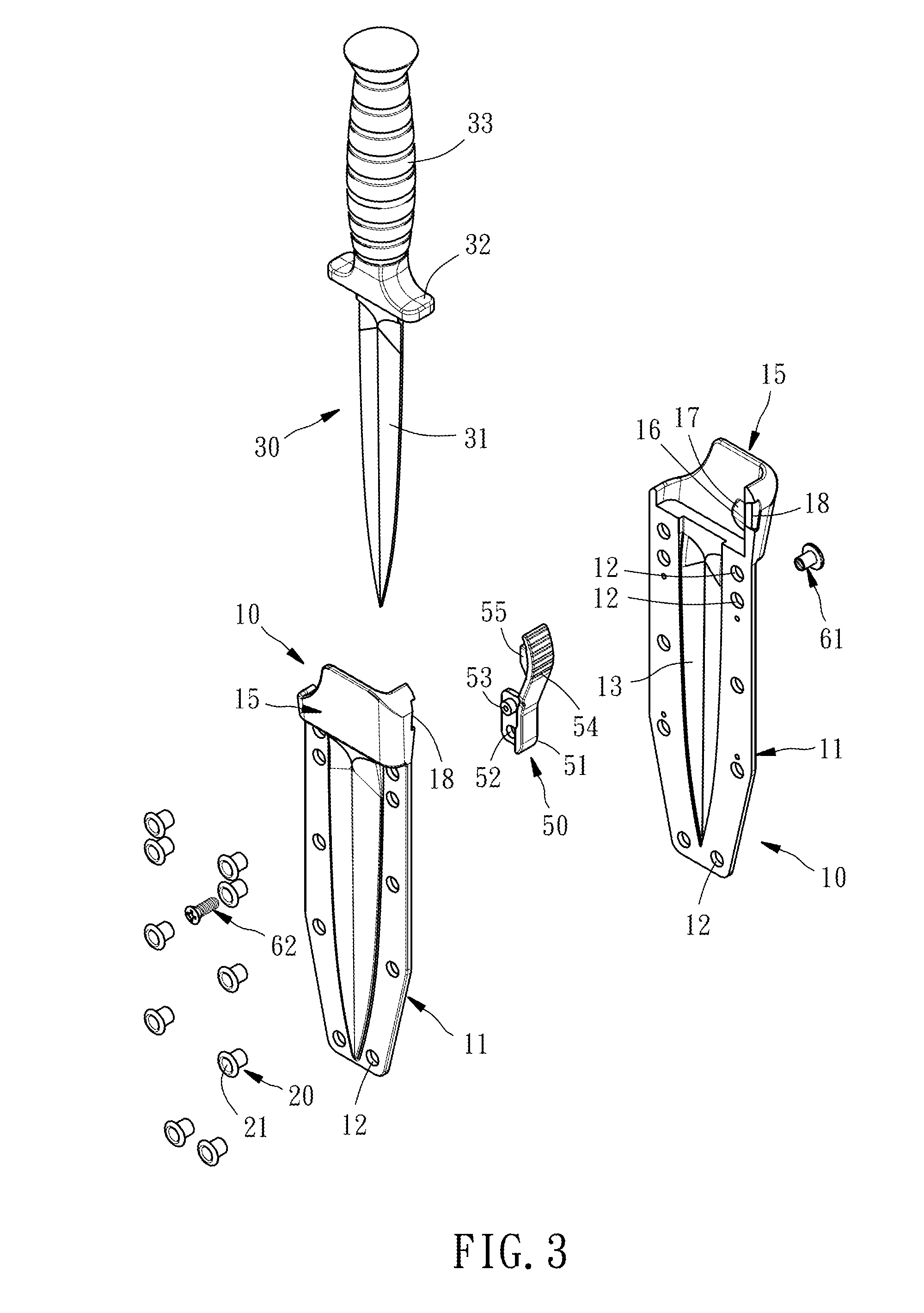 Knife and sheath assembly with realeasable knife securing function