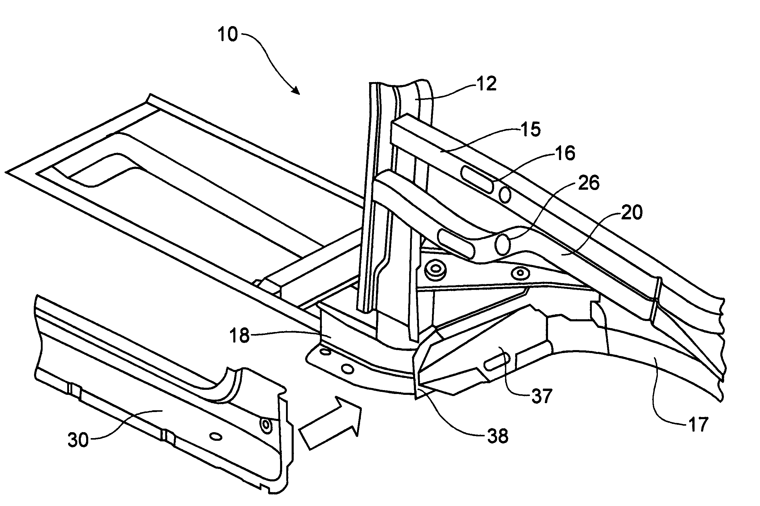 Rail to rocker joint using hydroformed members