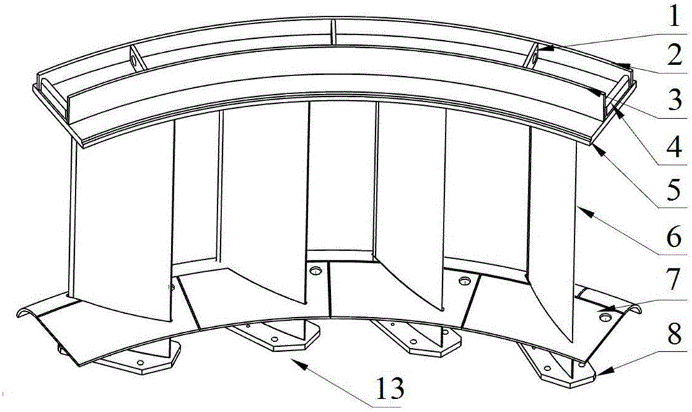 Erecting welding technological method for single-upper-ring type large segmented stand ring with sole plates