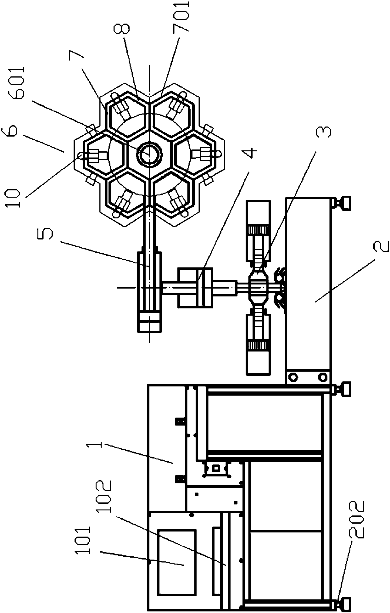 Charging and discharging robot for toothbrush production assembly line