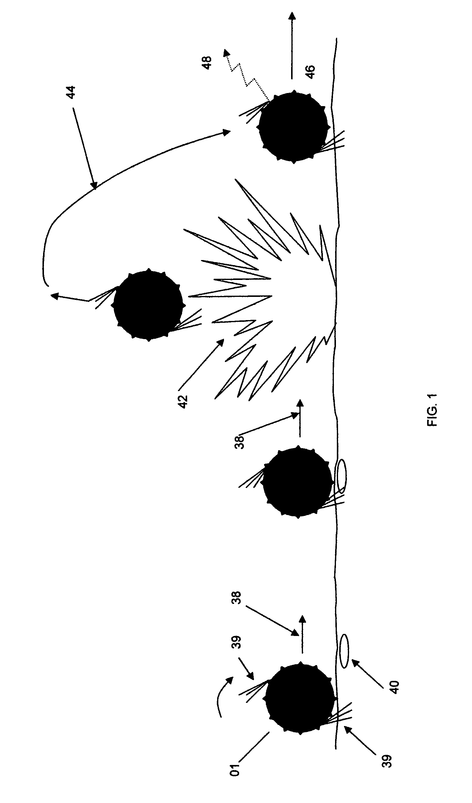 Mine clearing device incorporating pneumatic thrust and unbiased motion