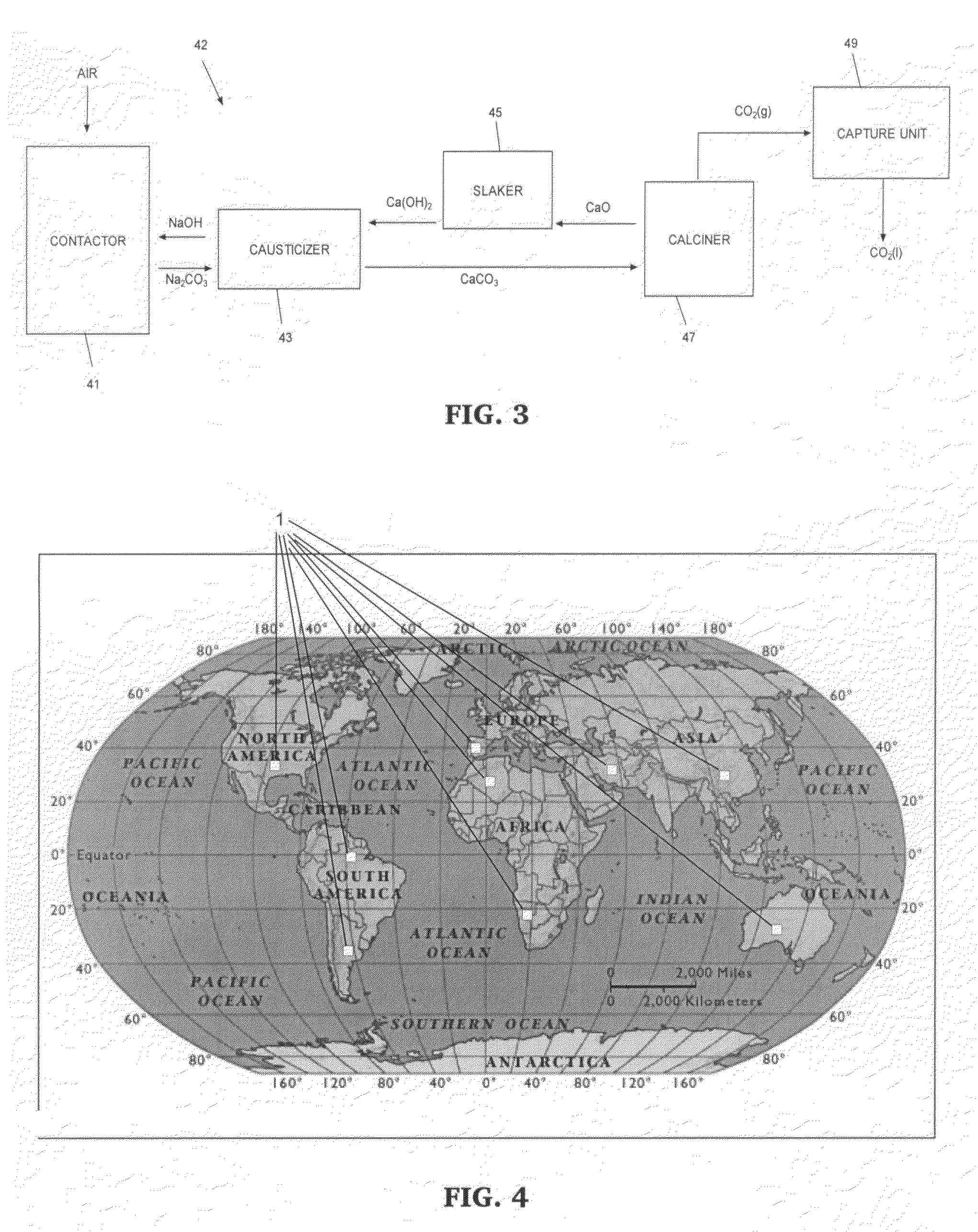 System and method for removing carbon dioxide from an atmosphere and global thermostat using the same