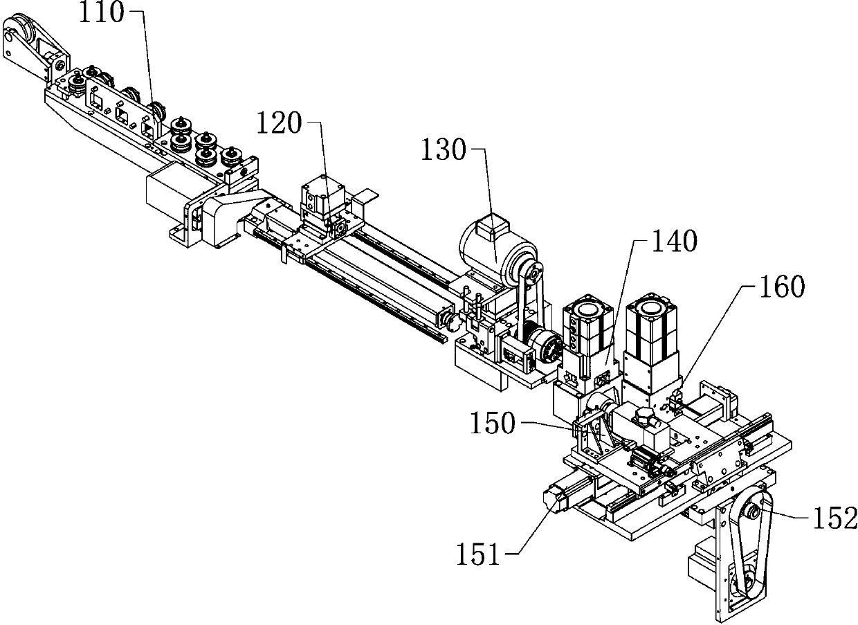 Material cutting, pipe driving and pipe drawing all-in-one machine