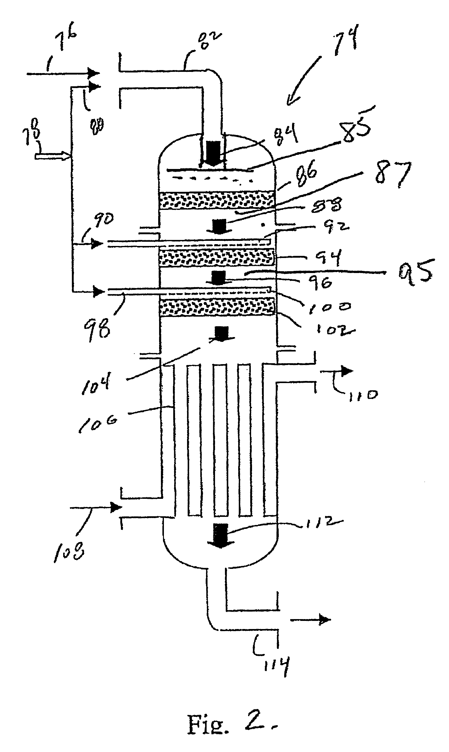 Synthesis gas process comprising partial oxidation using controlled and optimized temperature profile