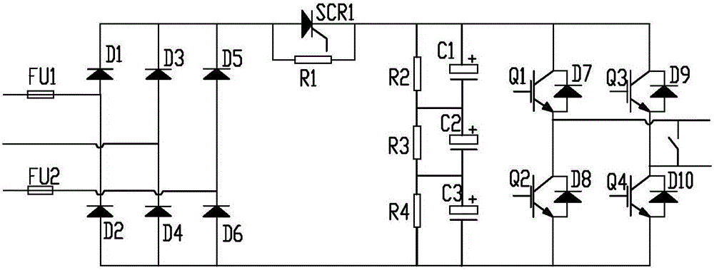 High-power and high-voltage frequency converter power unit of component type thin-film capacitor