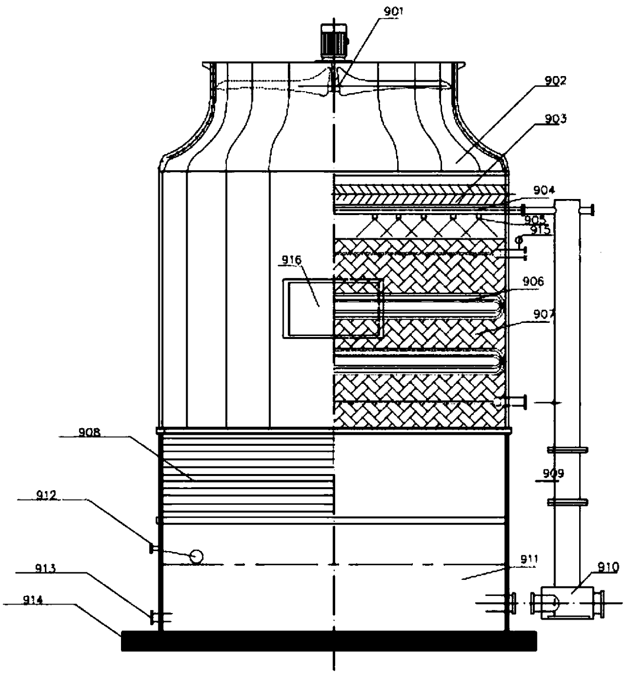 High-salt waste water circulating row pipe atmospheric evaporation reduced treatment method and equipment