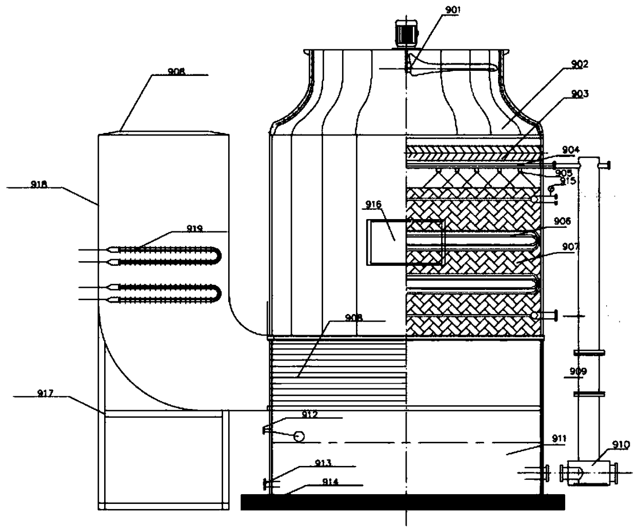 High-salt waste water circulating row pipe atmospheric evaporation reduced treatment method and equipment