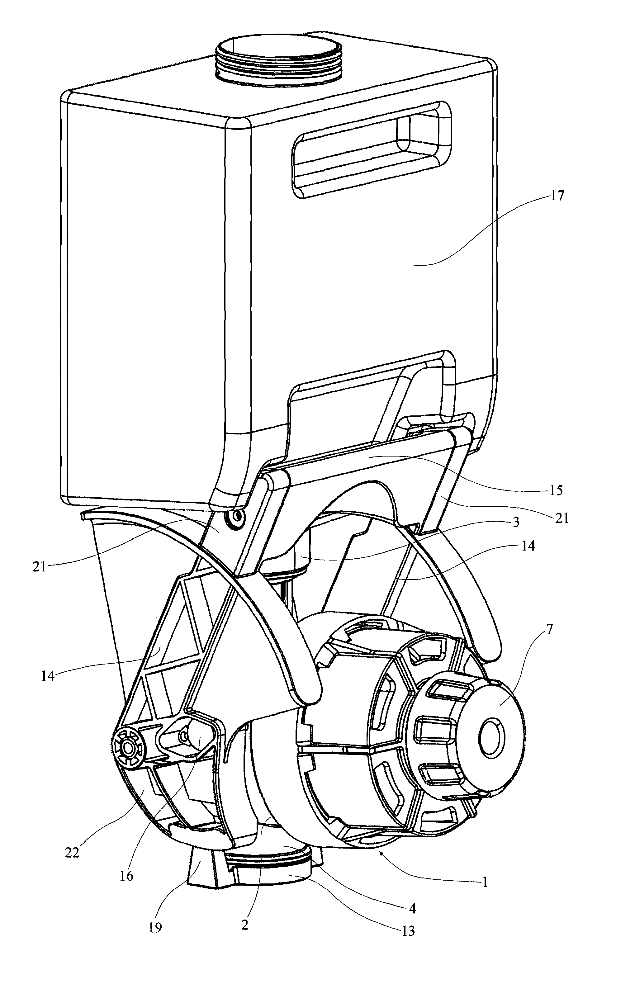 Dosing device for soaking a cleaning cloth with detergent