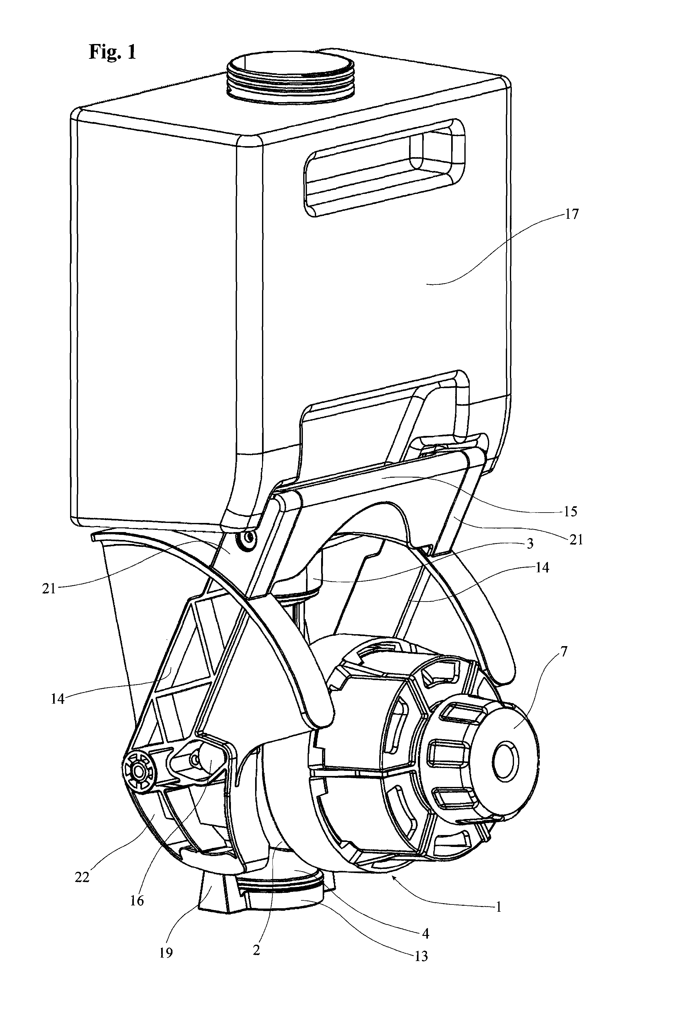 Dosing device for soaking a cleaning cloth with detergent