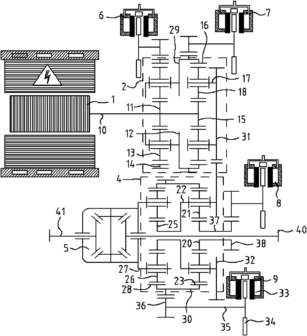 Planetary plate gear shifting type automatic four-speed pure electric power assembly