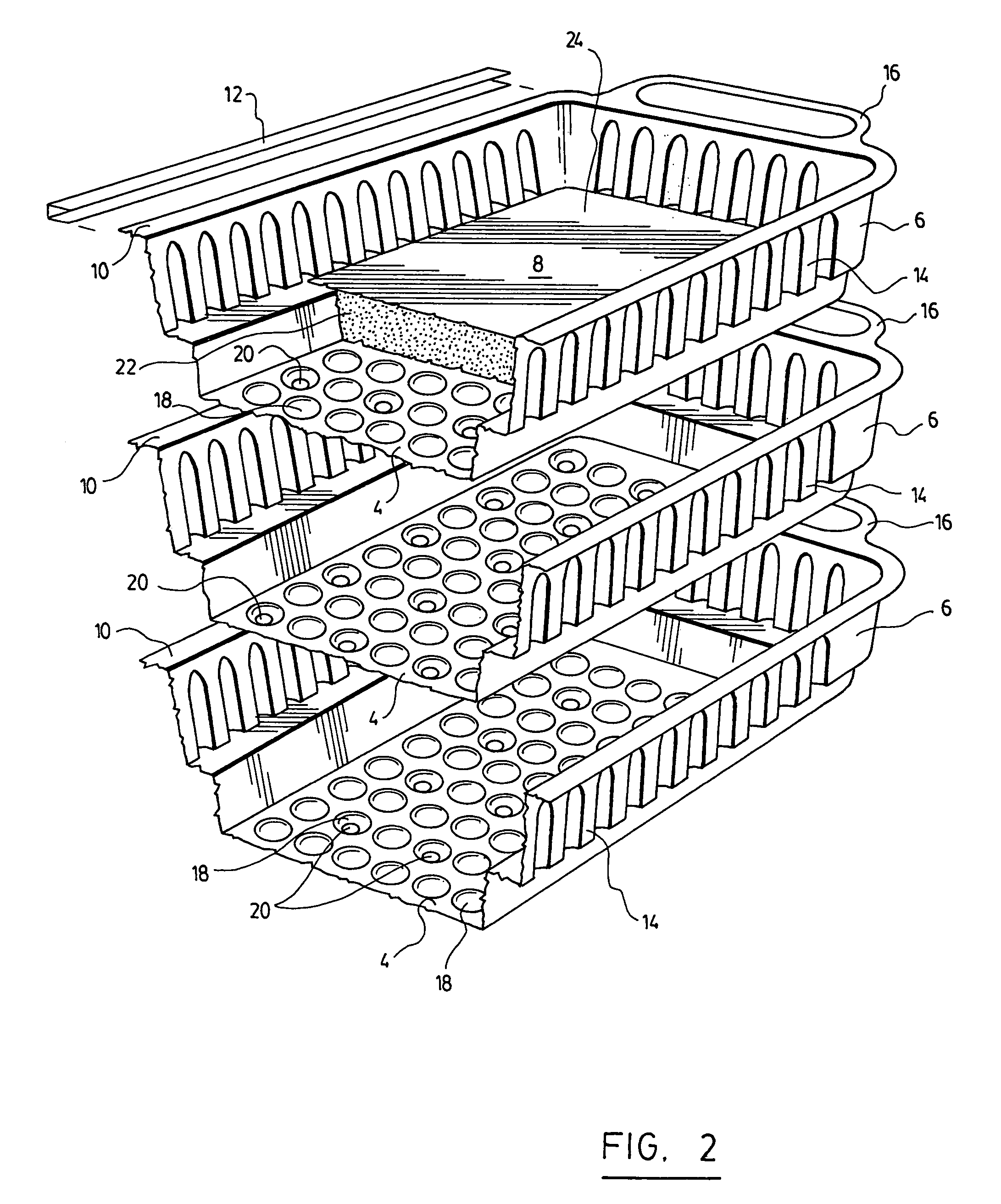 Litter box made of several perforated pans for cats or other domestic animals