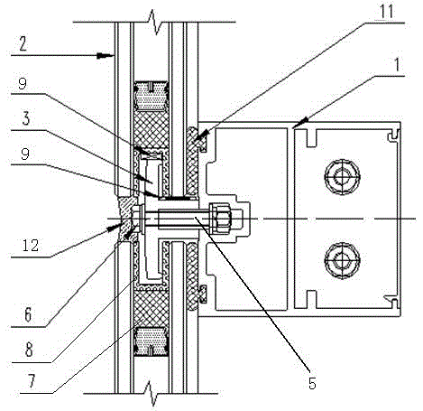 Exposed frame grooved hollow glass curtain wall mounting structure