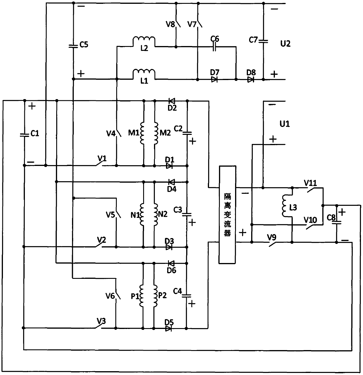 Double-port self-excitation double-direct-current output switched reluctance generator converter system