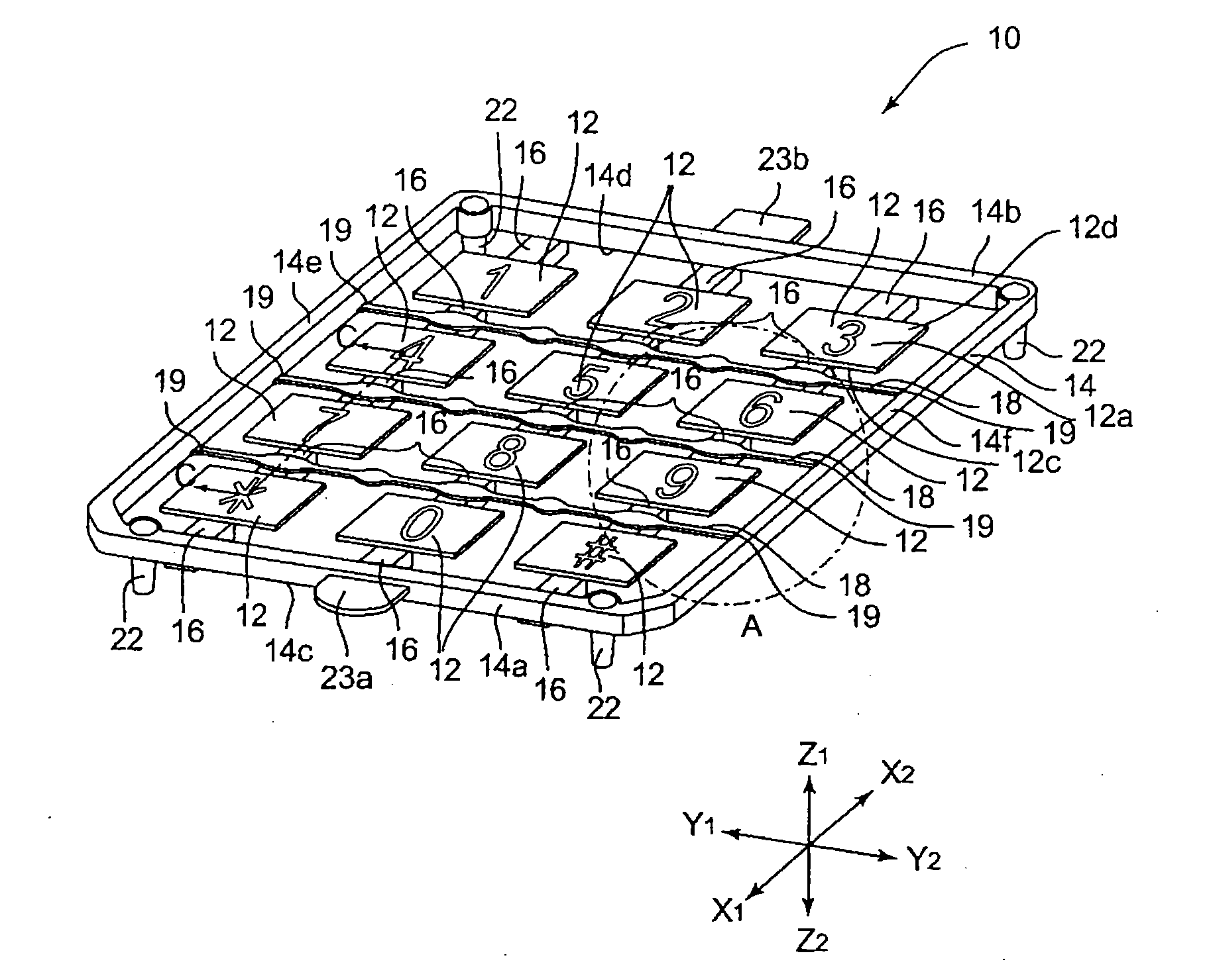 Resin molded body, receiving jig and method for manufacturing push button switch member