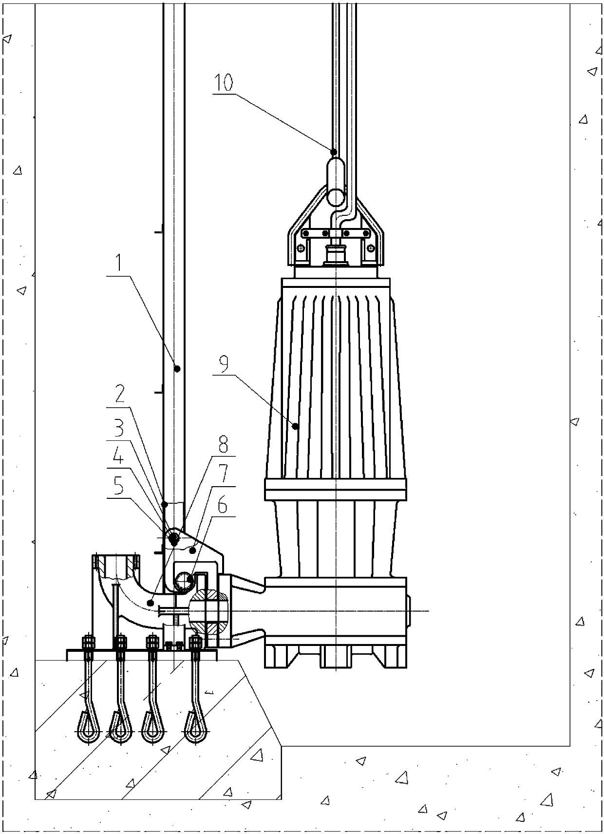 Device for installing deep-water high-lift submersible sewage pump