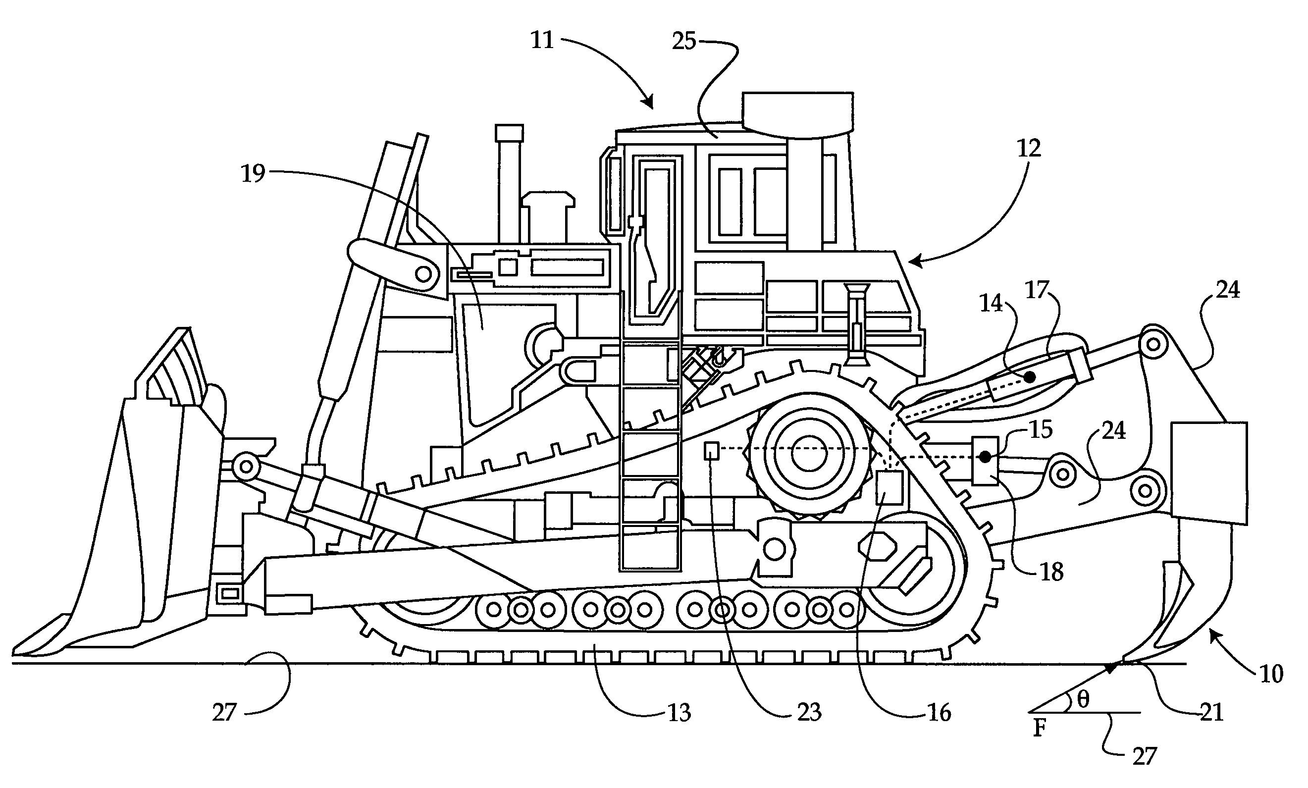 Ripper operation using force vector and track type tractor using same