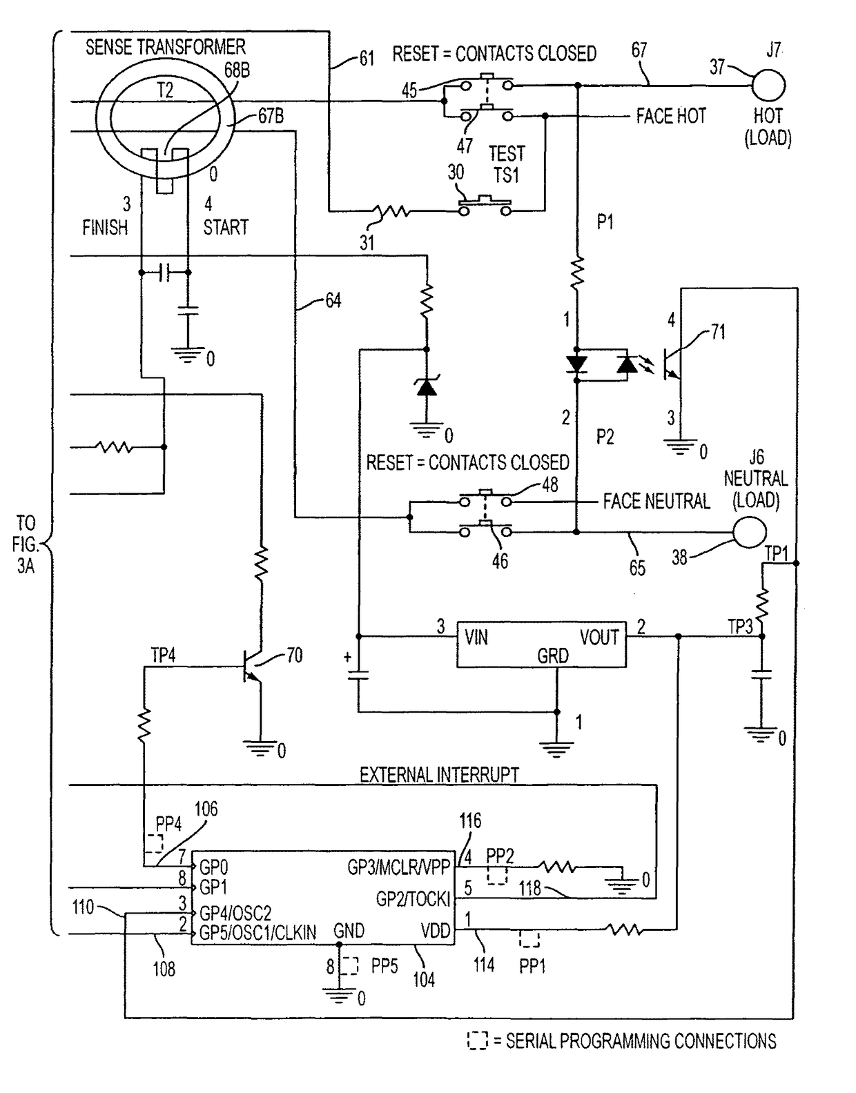 Self-testing auto monitor ground fault circuit interrupter (GFCI) with power denial