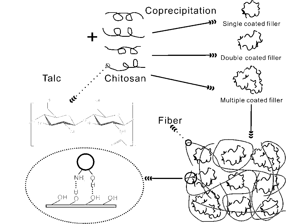 Preparation method and application of chitosan modified talcum powder papermaking filler