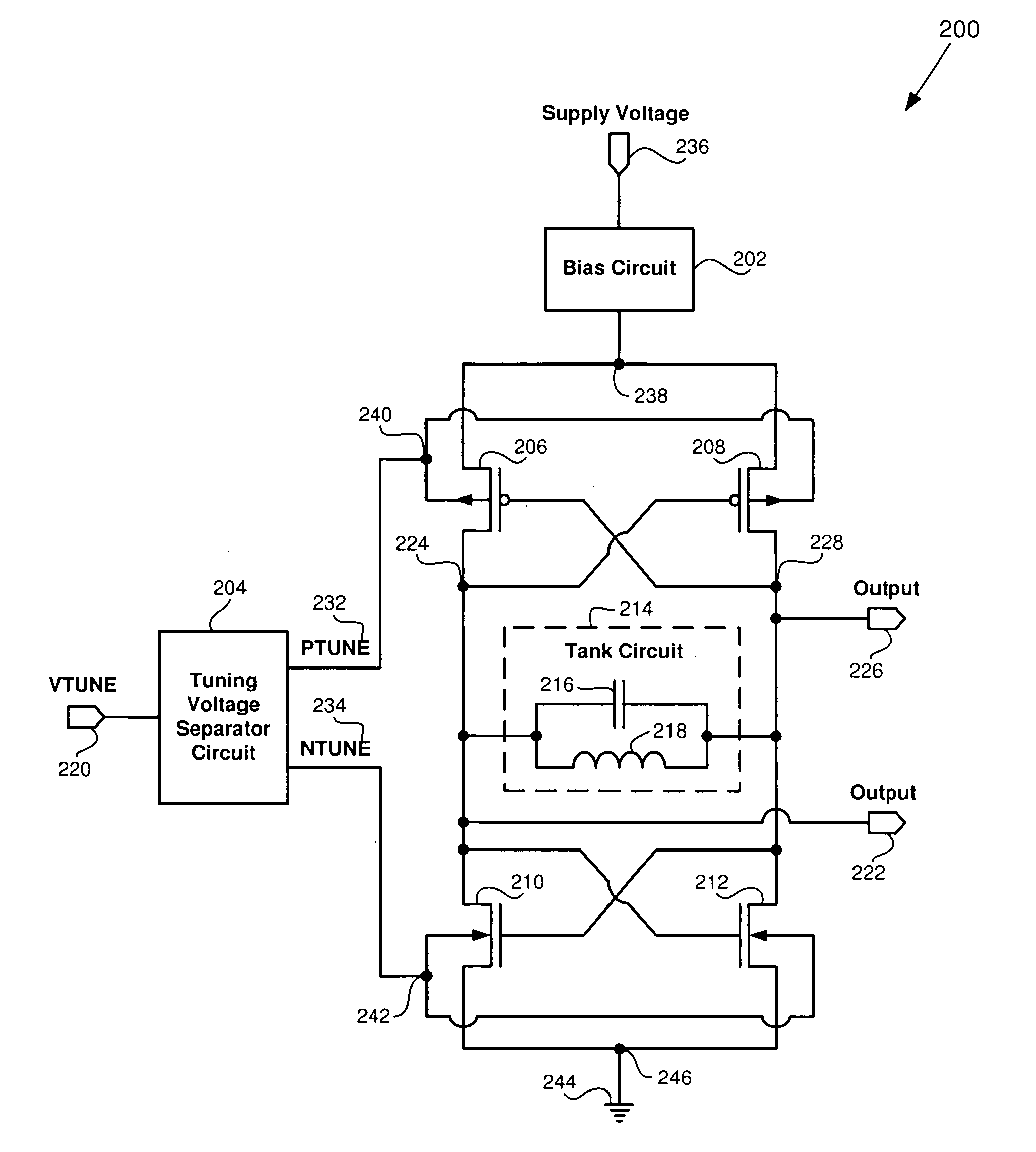 Voltage controlled oscillator with varactor-less tuning