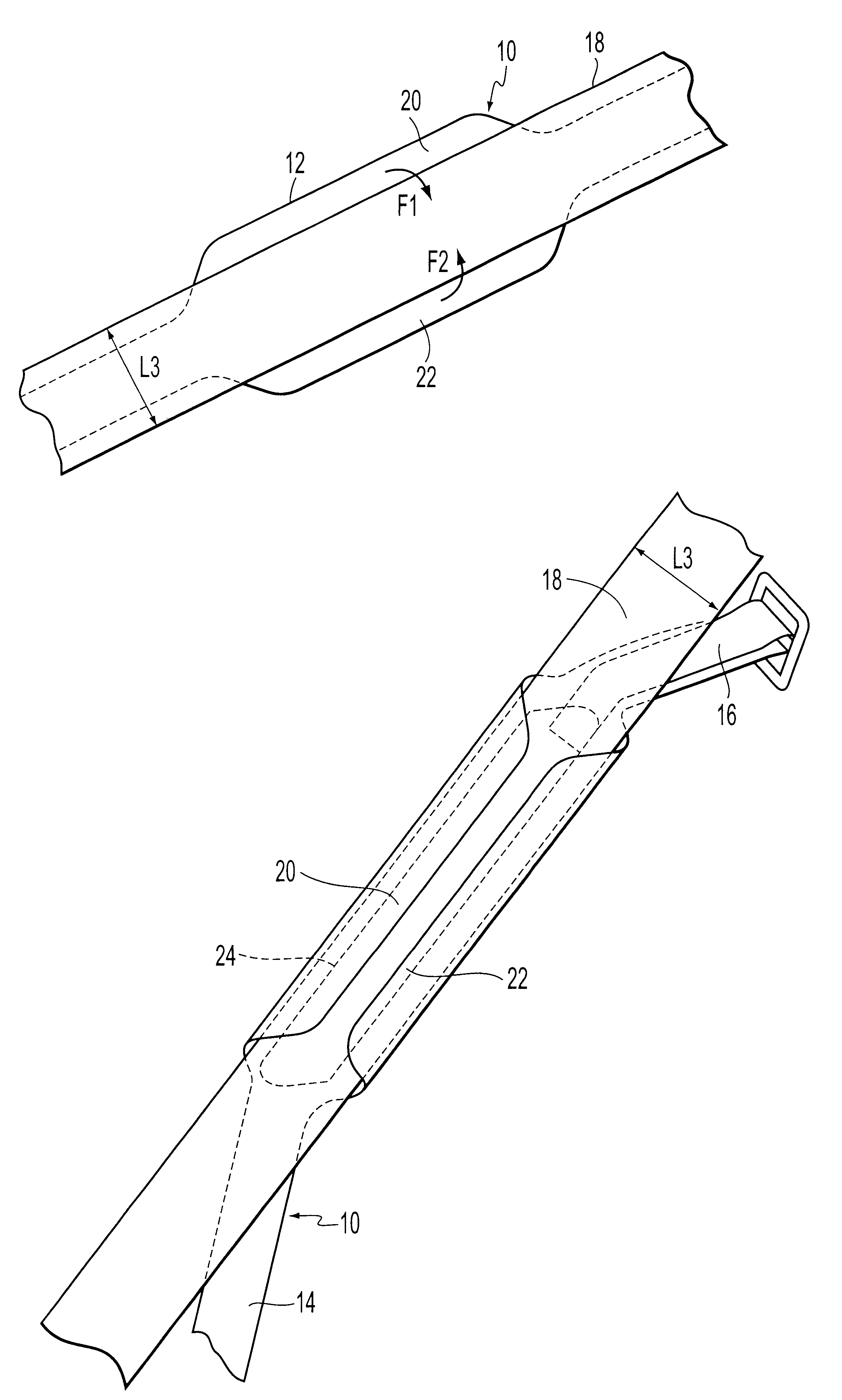 Manufacturing process of a wear resistant attachment device for a sit harness or roping harness, and attachement device with a strap obtained according to the process