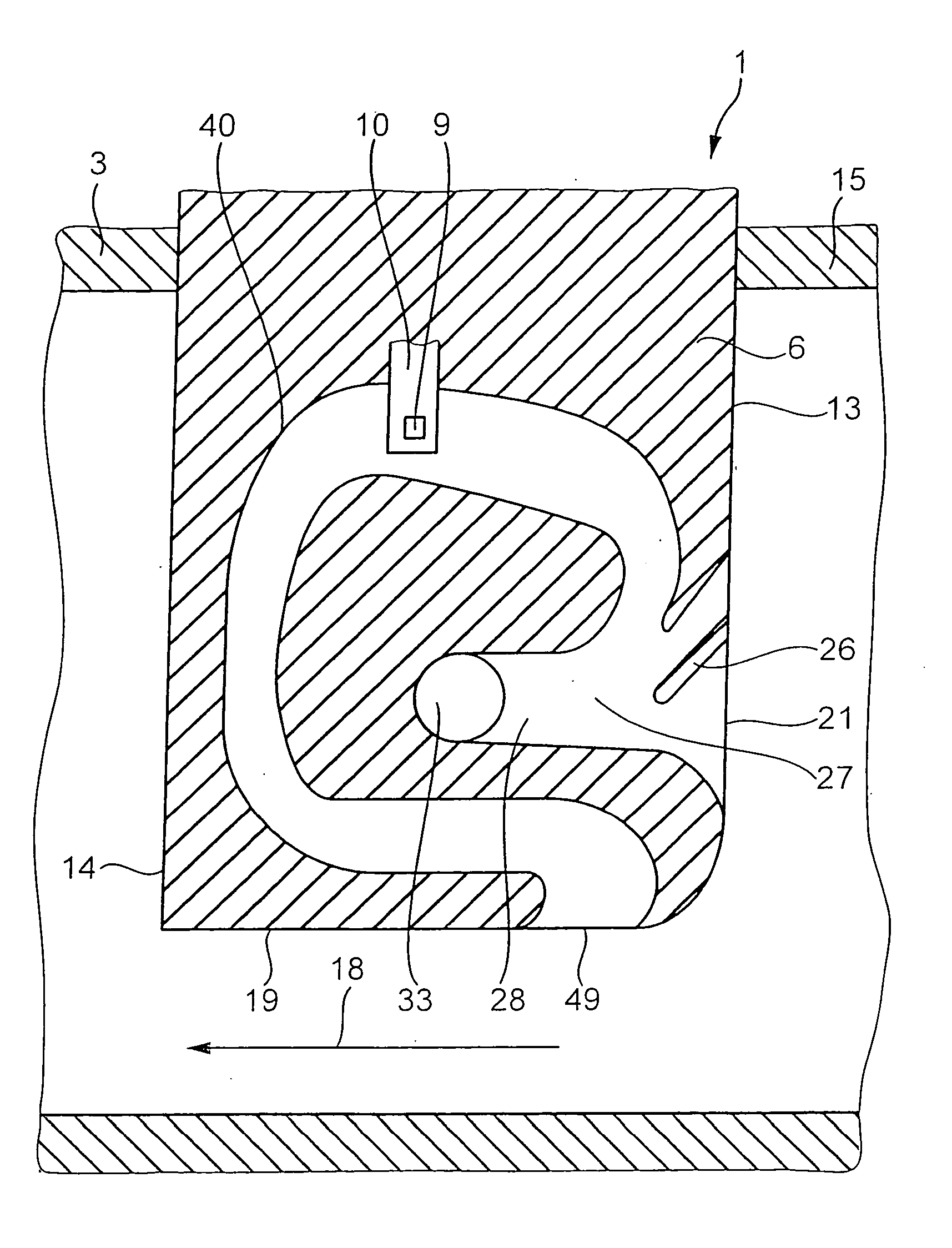 Device for determining at least one parameter of a medium flowing in a line