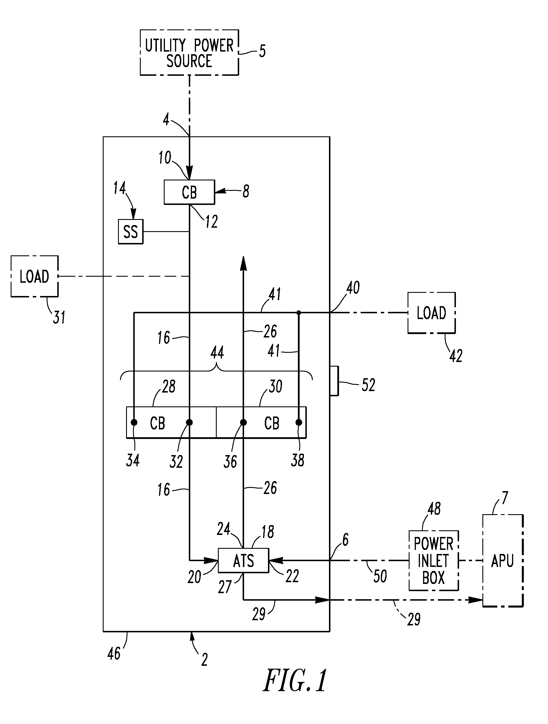 Electrical distribution panel for a number of critical and non-critical loads