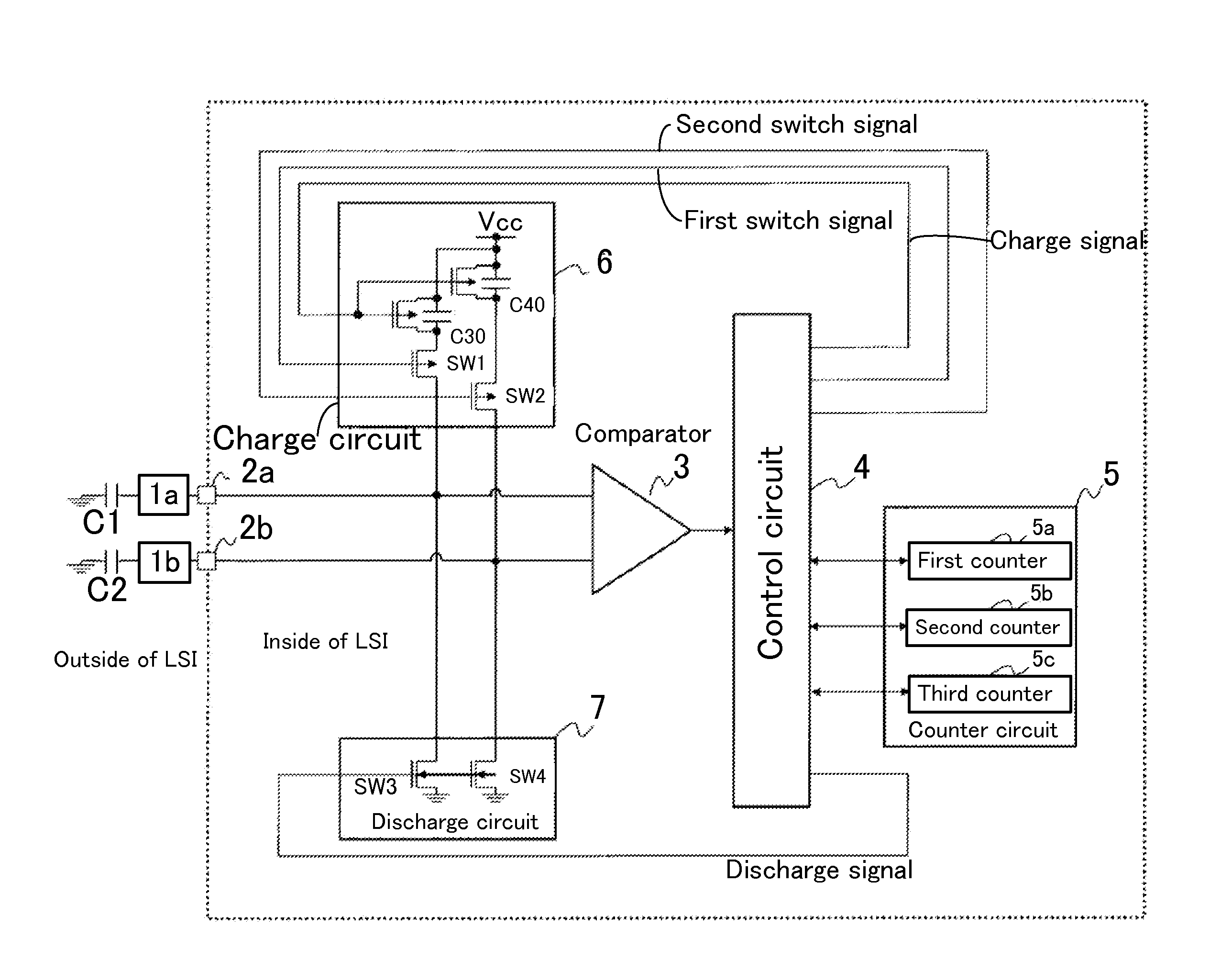 Capacitance discrimination circuit and touch switch equipped with the same