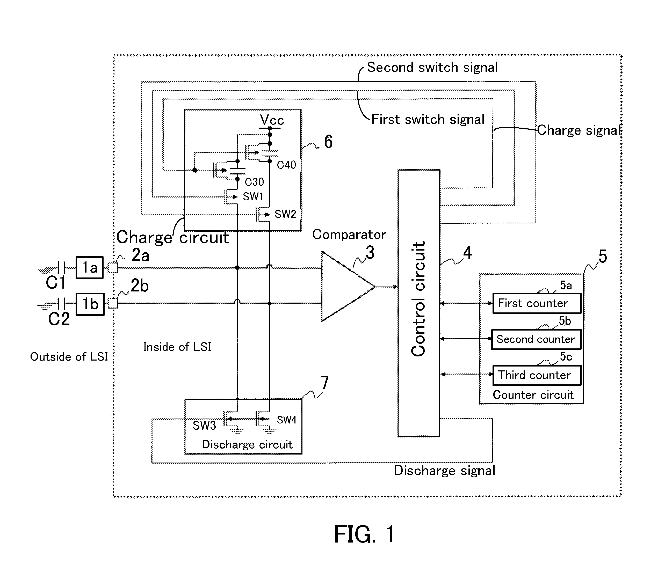 Capacitance discrimination circuit and touch switch equipped with the same