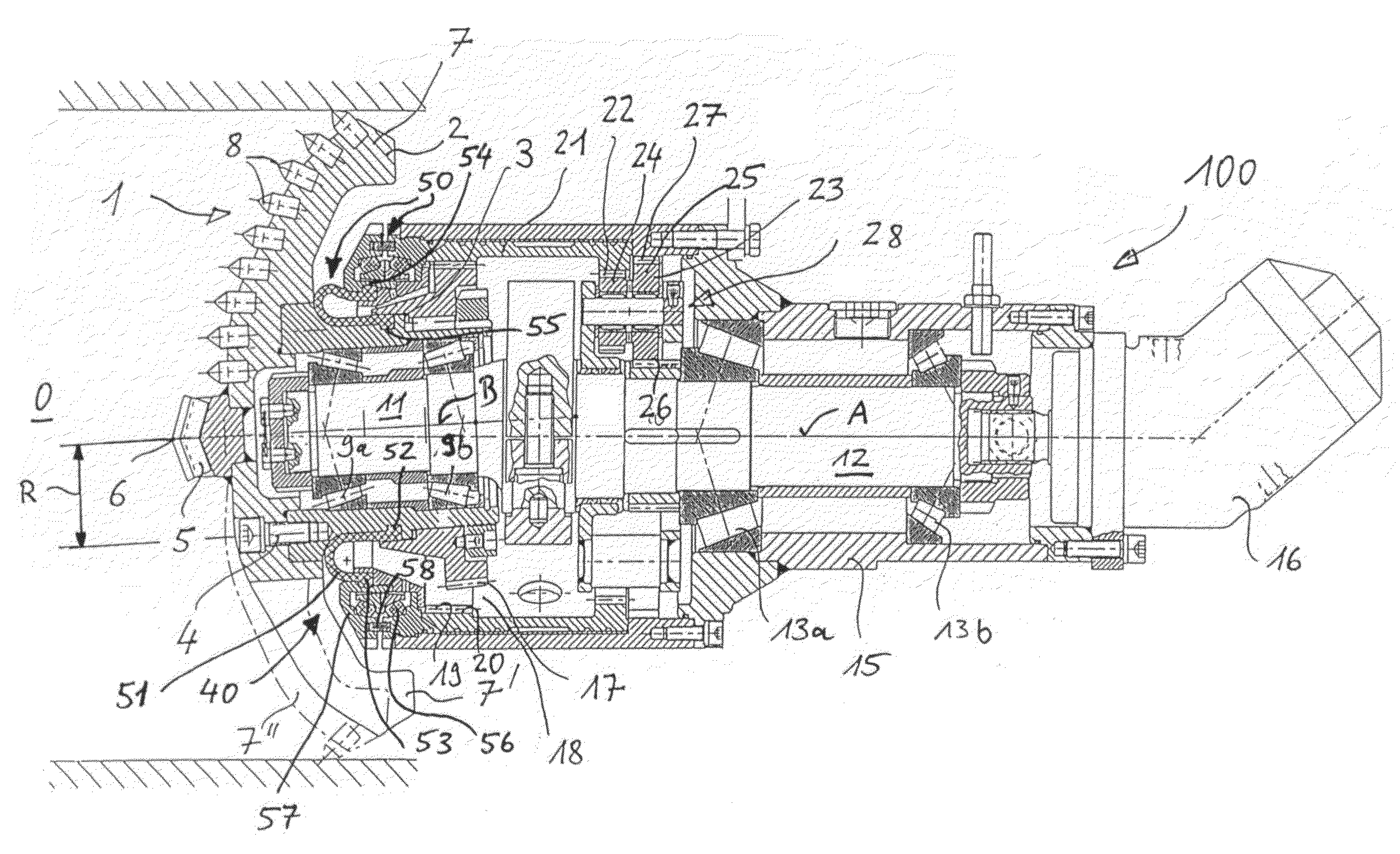 Device for advancing drillings in the ground