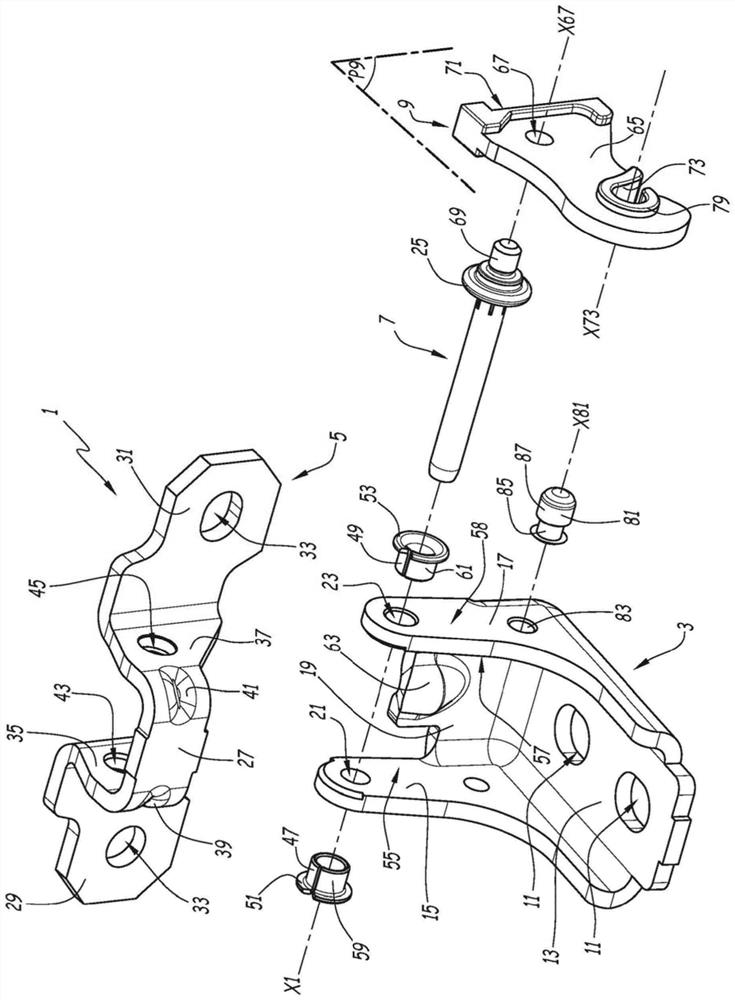 Snap-in device, vehicle hinge including the snap-in device and method of using the snap-in device