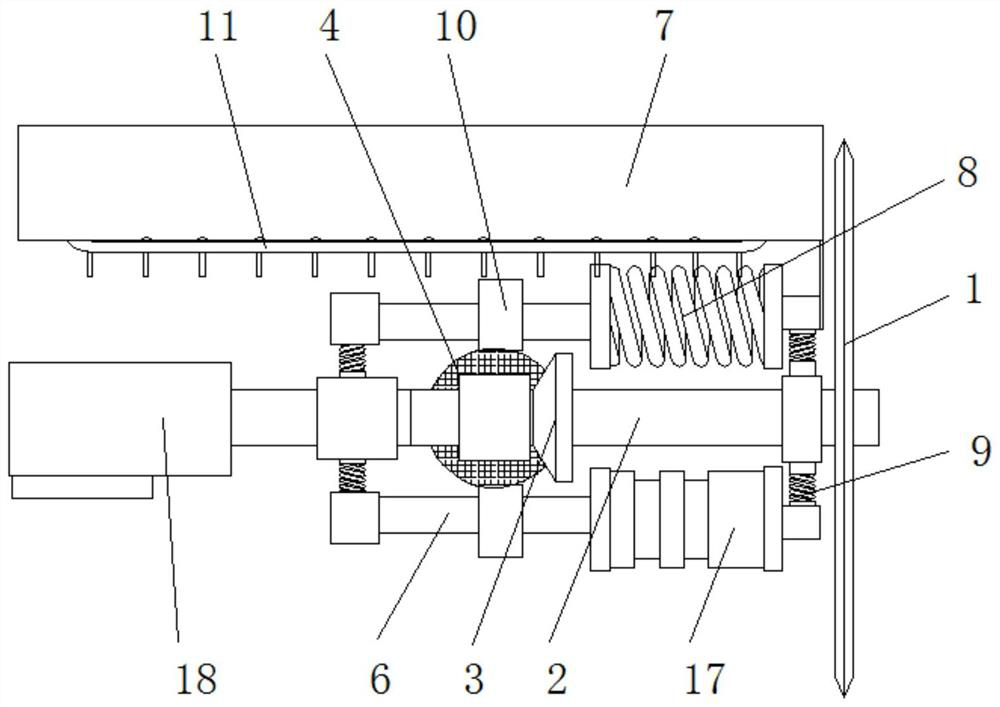 A transmission device for separating and storing waste materials after cloth cutting