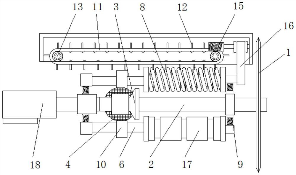 A transmission device for separating and storing waste materials after cloth cutting