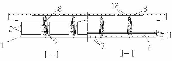 Tension-fabricated bridge with prestressed hollow-plate-girders and middle transverse partitions and construction method of tension-fabricated bridge with prestressed hollow-plate-girder and middle transverse partitions