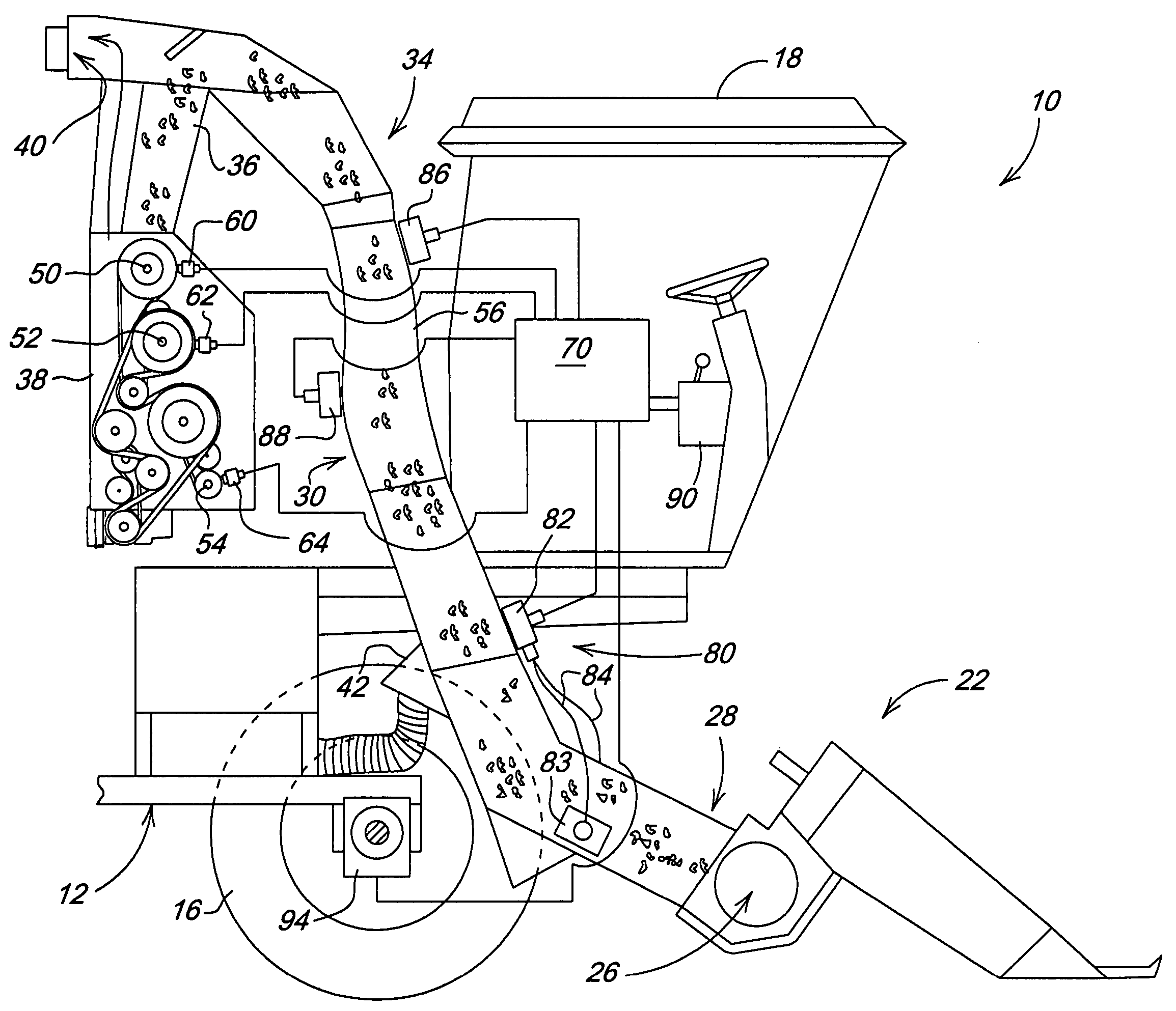 Conveying duct pressure monitor system for controlling harvester speed