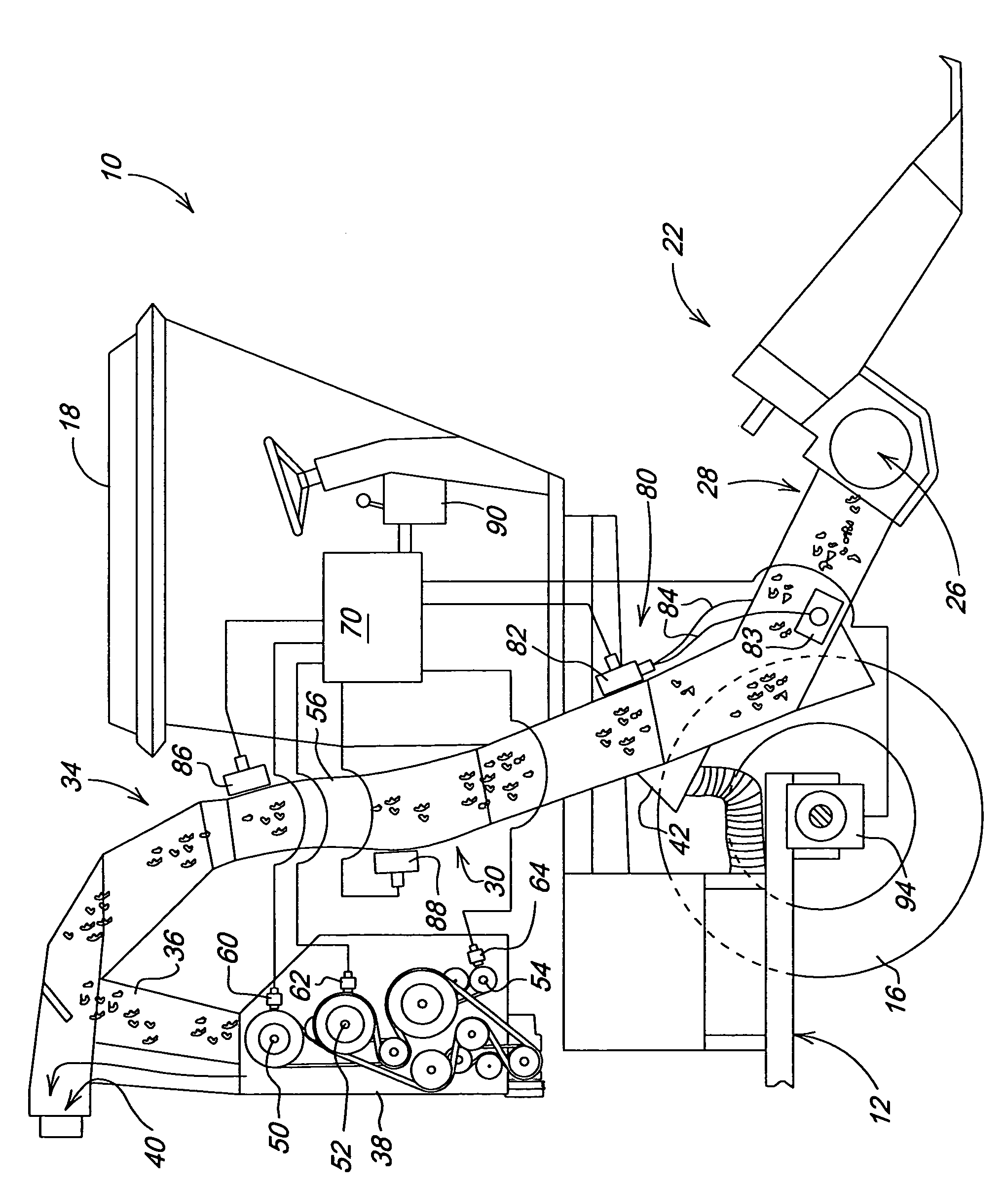 Conveying duct pressure monitor system for controlling harvester speed