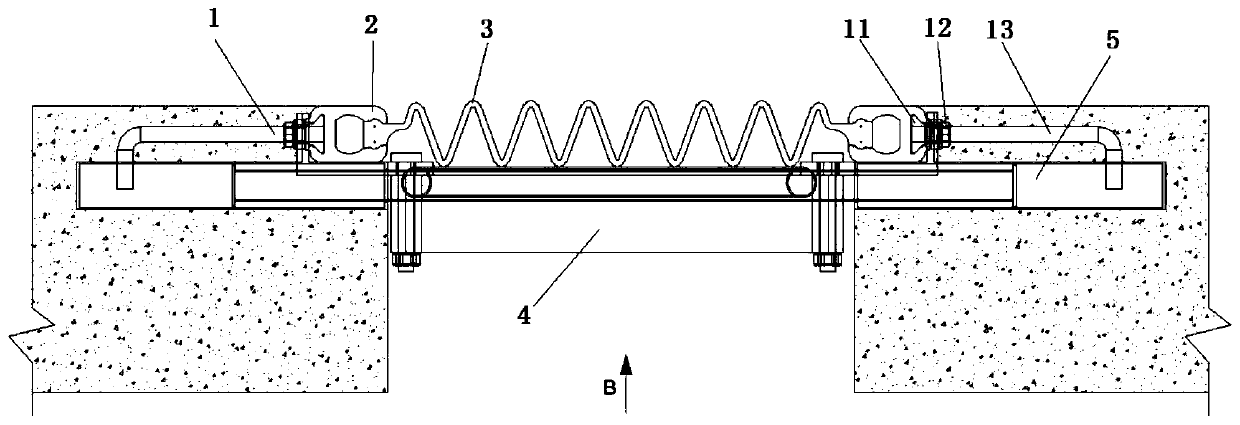 Medium-expansion-amount expansion joint device for railway bridge