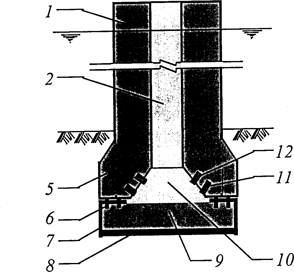 Large-sized concrete cylindrical structure whose wall and possesses excavating device and sinking method