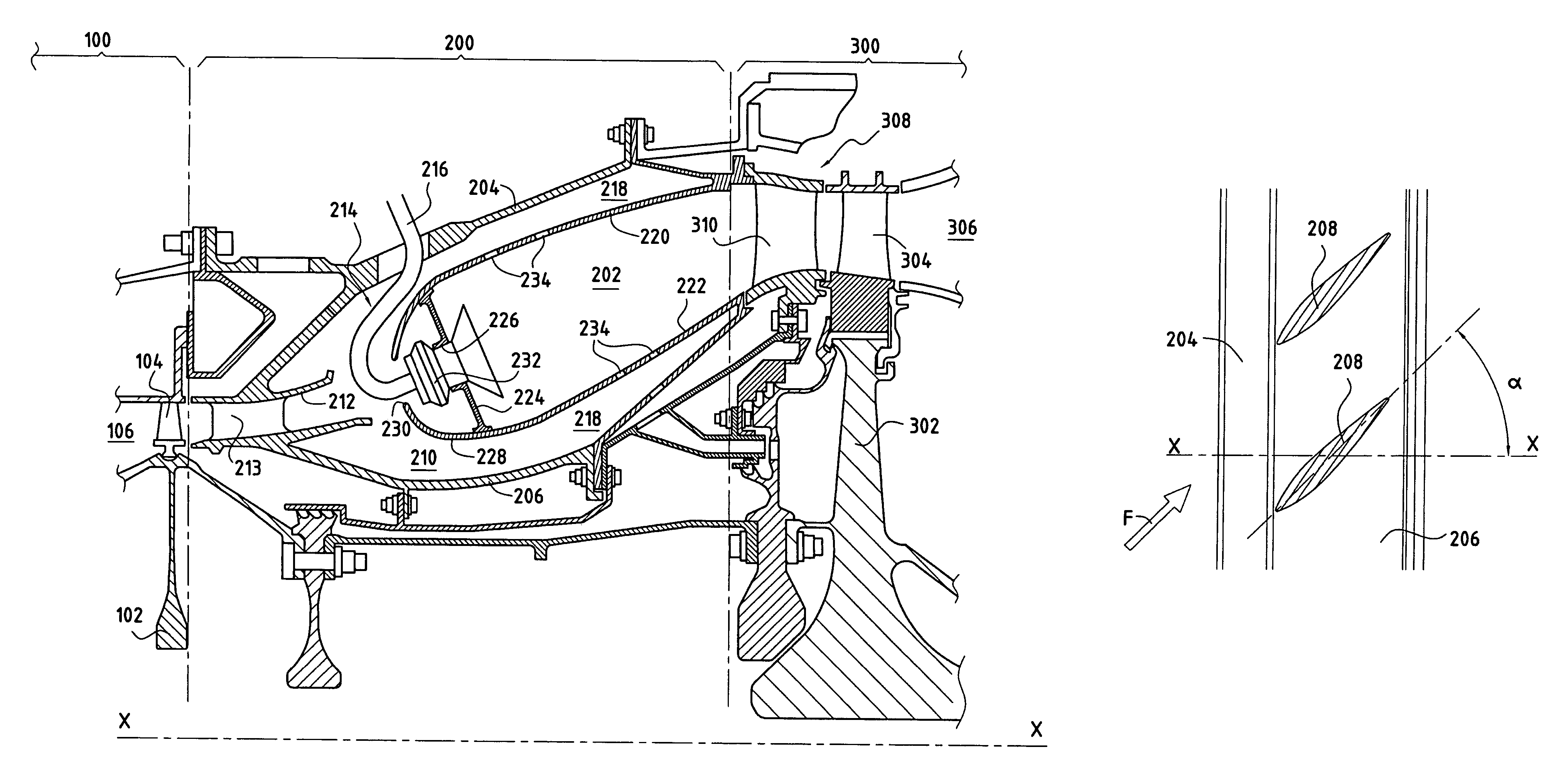 Turbomachine with angular air delivery