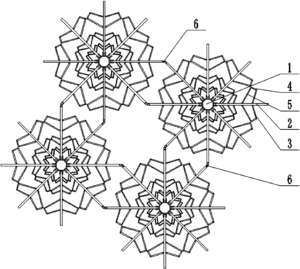 Space folding and unfolding mechanism for simulating connection of mimosa rigid hinge