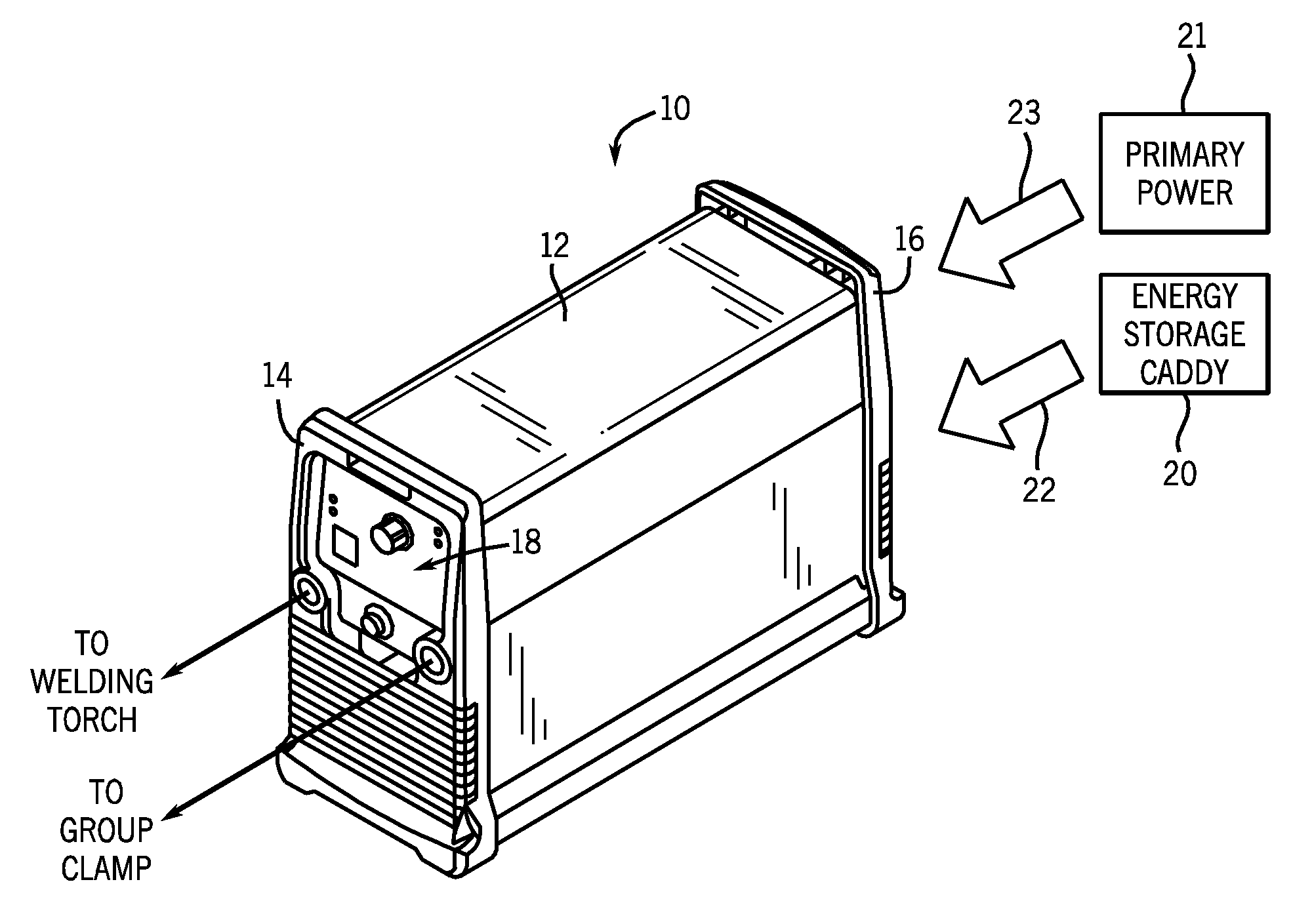 Energy storage caddy for a welding system