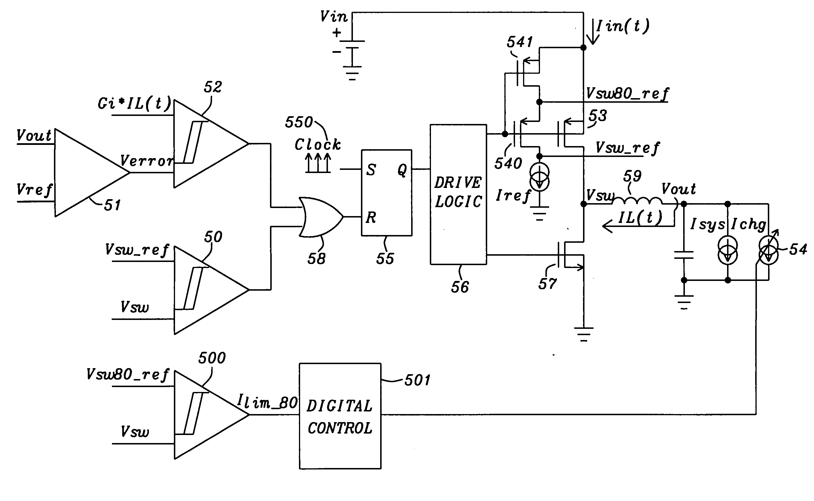 Charge current reduction for current limited switched power supply