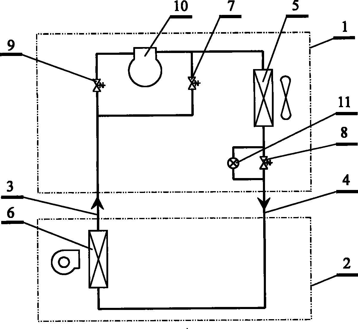 Self-operated three-way valve used for coolant circulating type machine room special machine