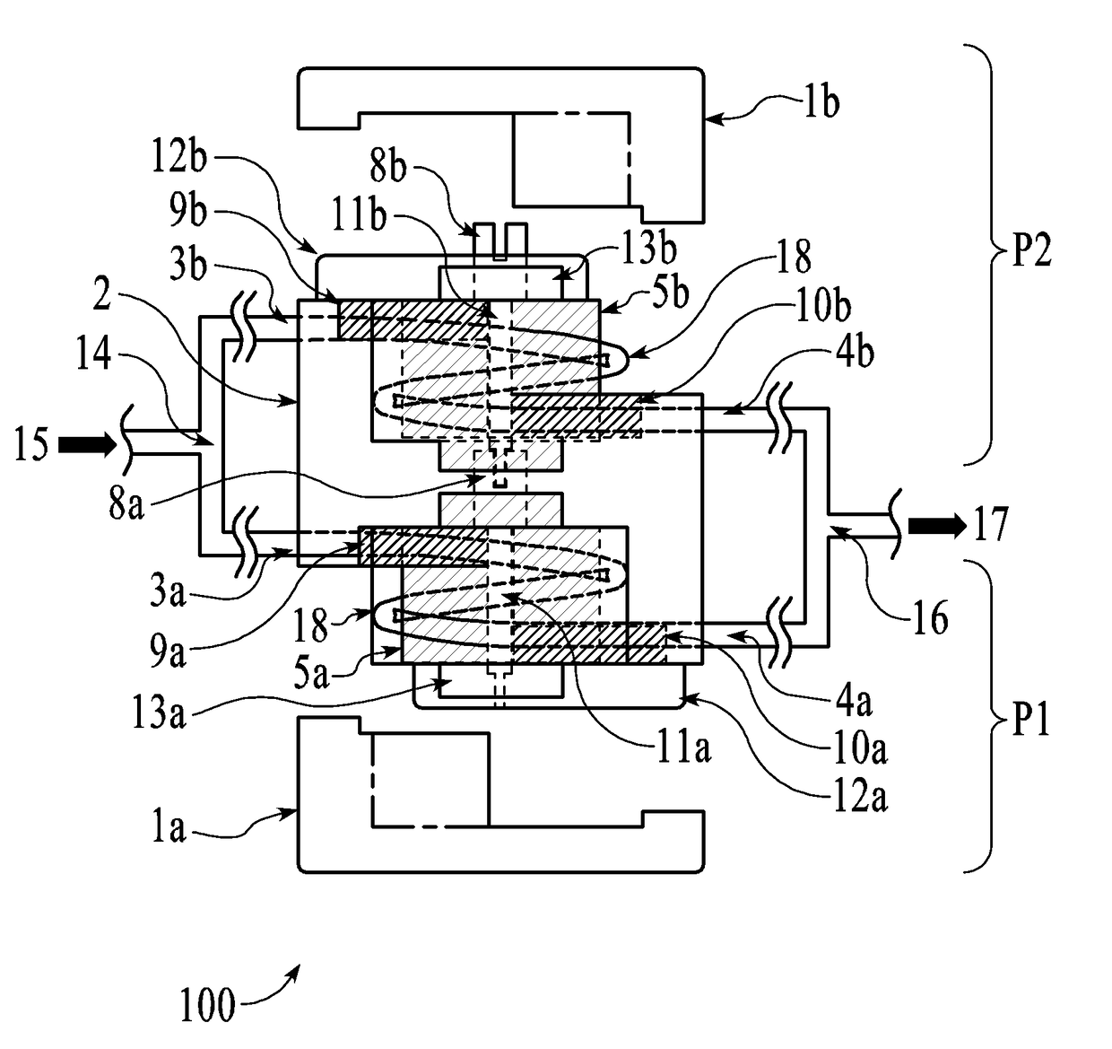 Dual-head, pulseless peristaltic-type metering pump