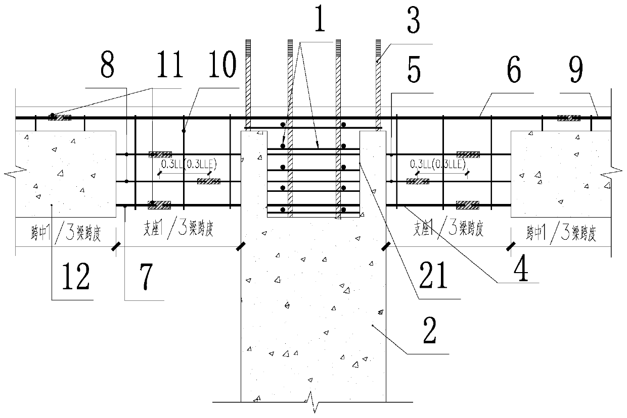 Prefabricated hollow column and superposed beam connecting structure and construction method