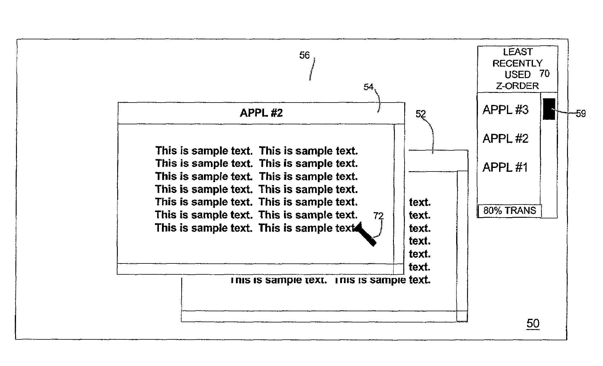 Selectively adjusting transparency of windows within a user interface using a flashlight tool