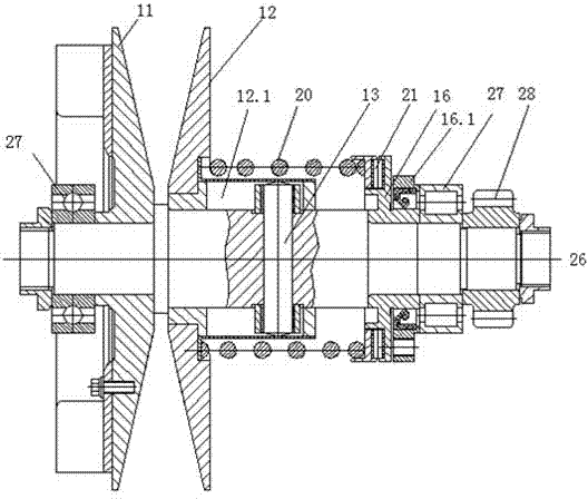 Spiral thrust mechanism of continuously variable transmission (CVT) for electrically adjusting reducing of driving wheel and method