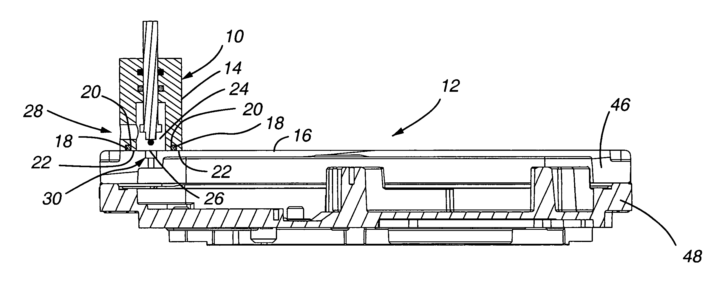 Fill valve with a press-fit member for a sealed housing