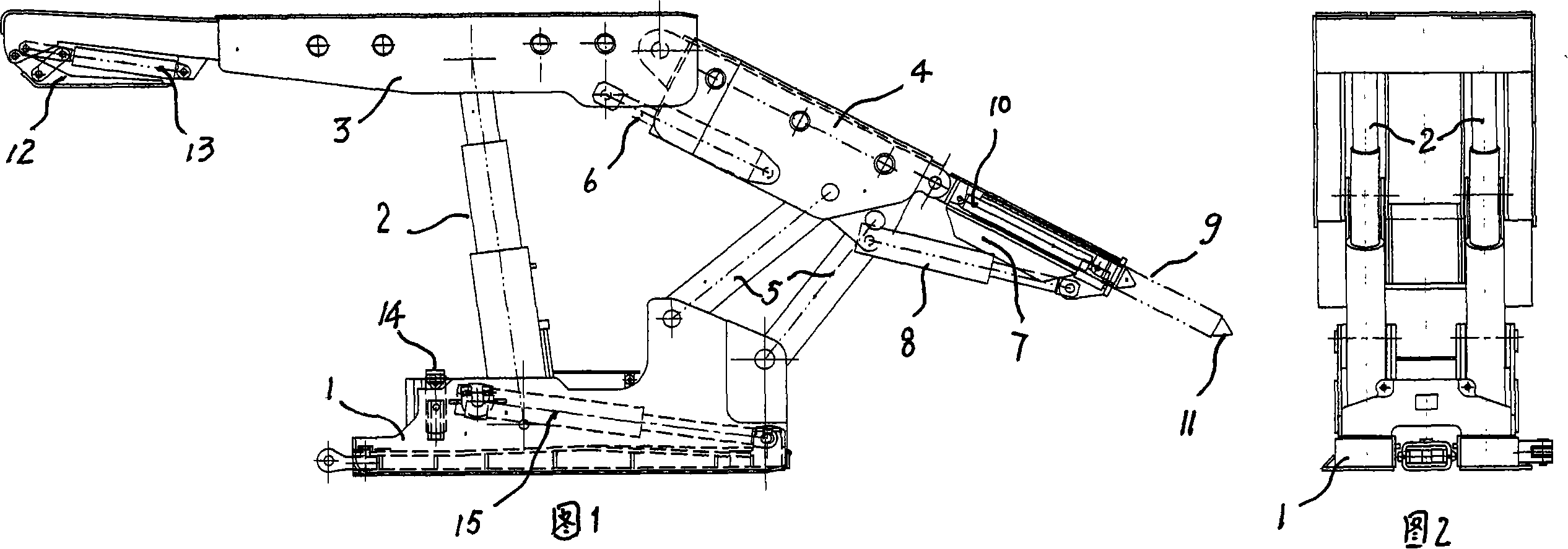 Two column protected type hydraulic prop frame for low position blasting down the roof coal