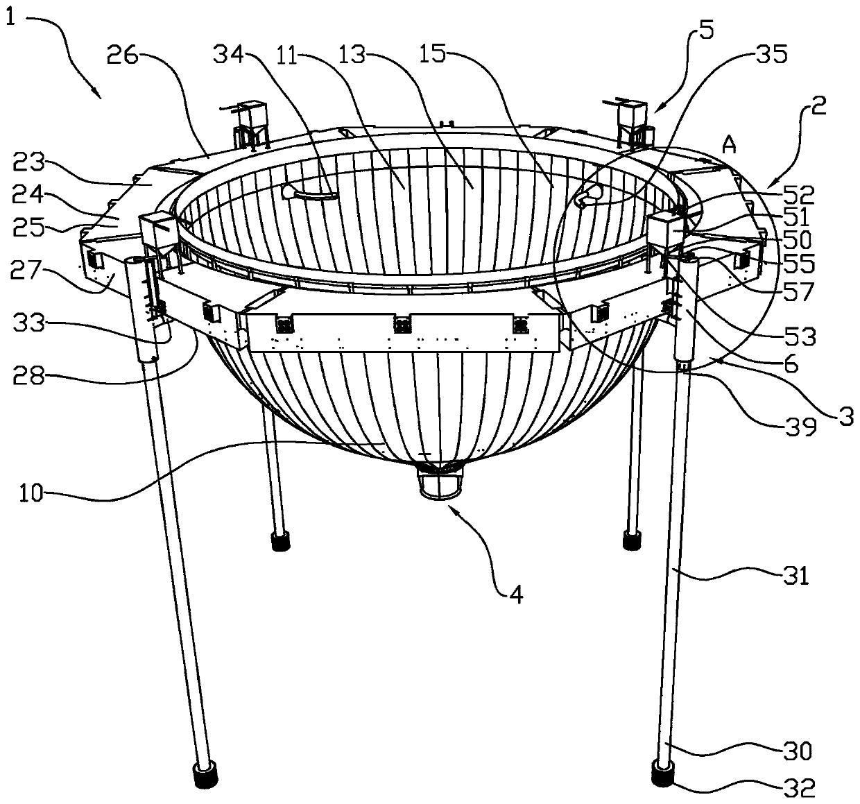 Feeding device for a closed pen and method for distribution of feed in a closed pen