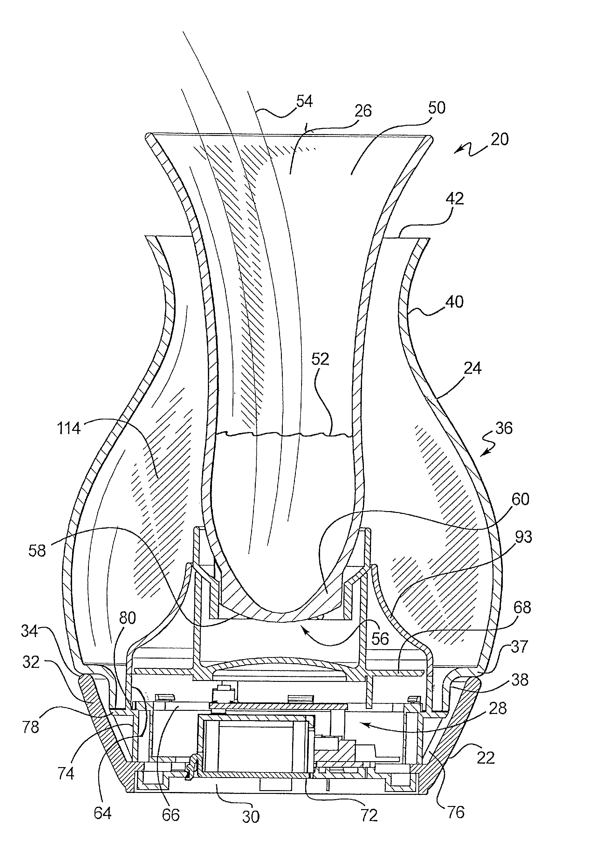 Multi-sensory product combining reeds, volatile actives diffusion, form-within-a-form construction, and light show capabilities